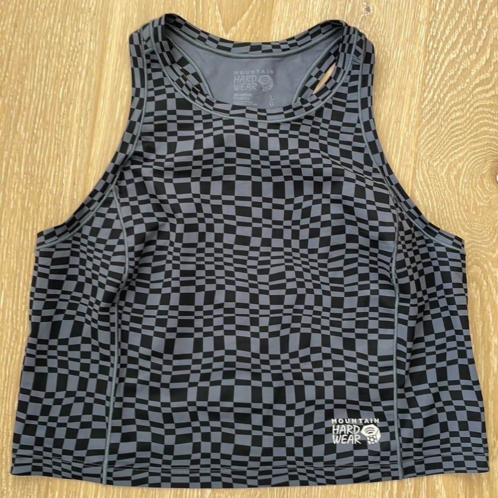 Mountain Hardwear Cropped Gray & Black Checkered Tank 100% Polyester - Large